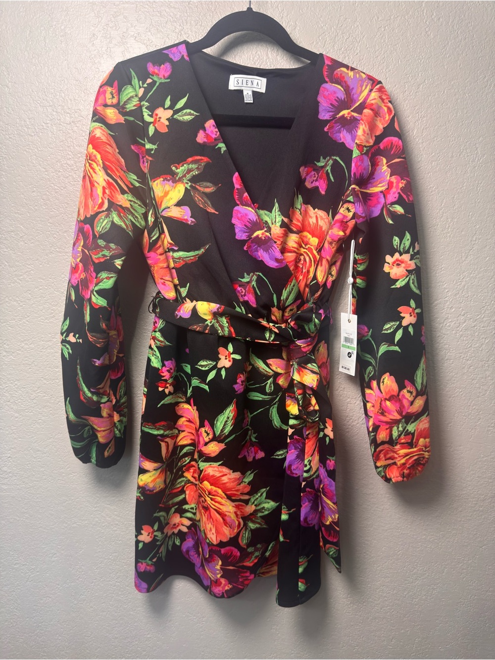 Siena Studio Black Floral Wrap Dress with Pink and Orange Blooms - Picture 5 of 11
